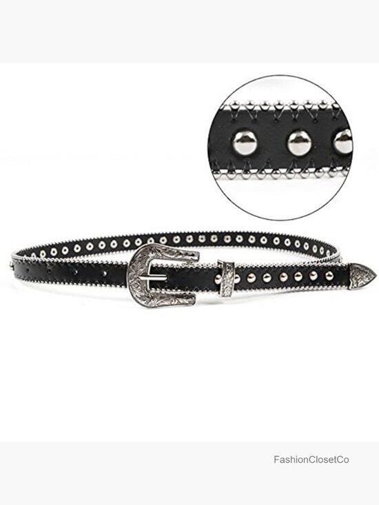 Vintage Western Studded Skinny Dress Belt Faux Leather Punk Rivet
